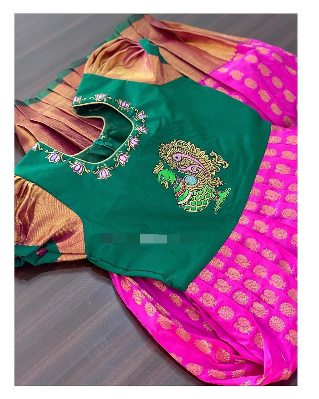 Hand-Painted Peacock Motif Designer Blouse – Traditional Silk Art