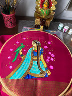 Handmade Thanjavur Art Blouse – Royal Lady with Parrot on Magenta Silk