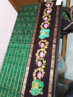 Handmade Thanjavur Art Blouse with Traditional Lotus & Elephant Motif Saree