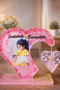 Handmade Personalized Resin Heart Photo Frame – Custom Name Memory Stand