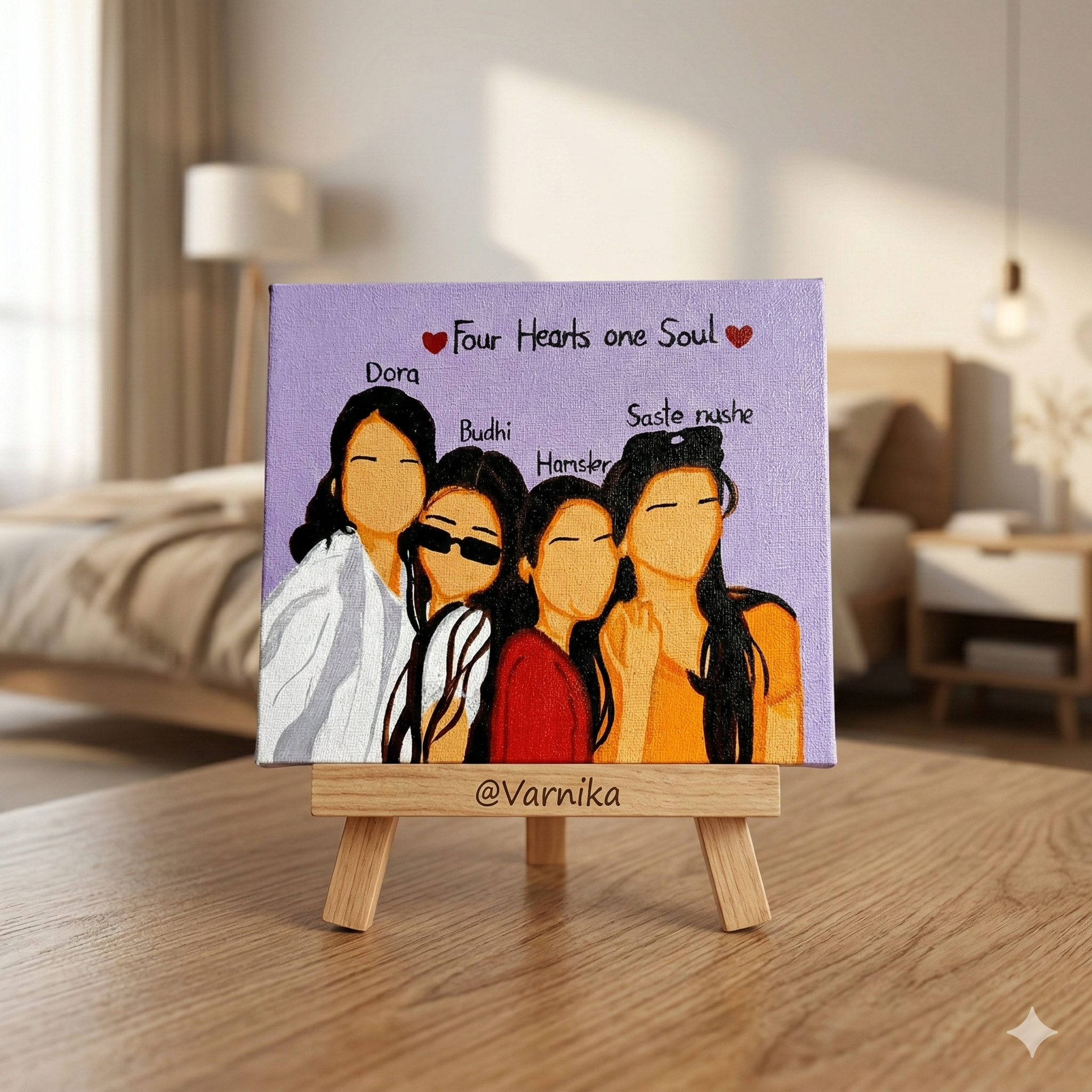 Four Hearts One Soul Doodle Canvas