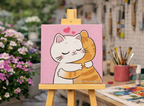 Cute Cat Hug Doodle Canvas