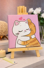 Cute Cat Hug Doodle Canvas