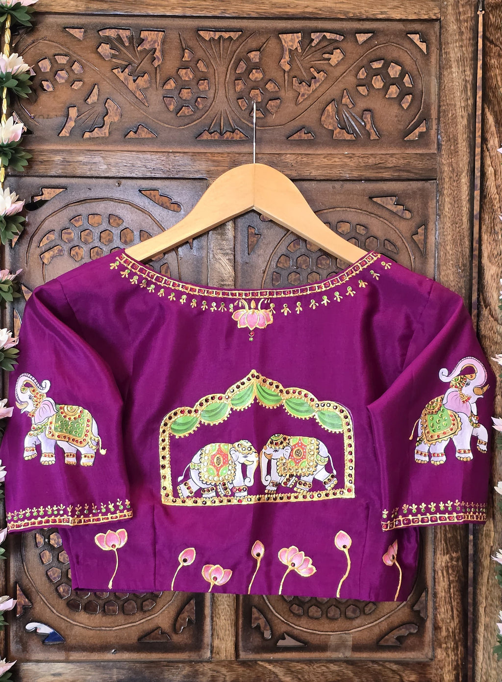 Royal Elephant Hand-Painted Designer Blouse