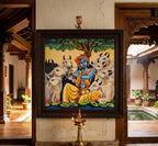 Divine Melody of Krishna with Sacred Cows – 100% Handmade Traditional Painting