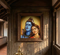 Divine Shiva Parvati Portrait – 100% Handmade Spiritual Wall Painting