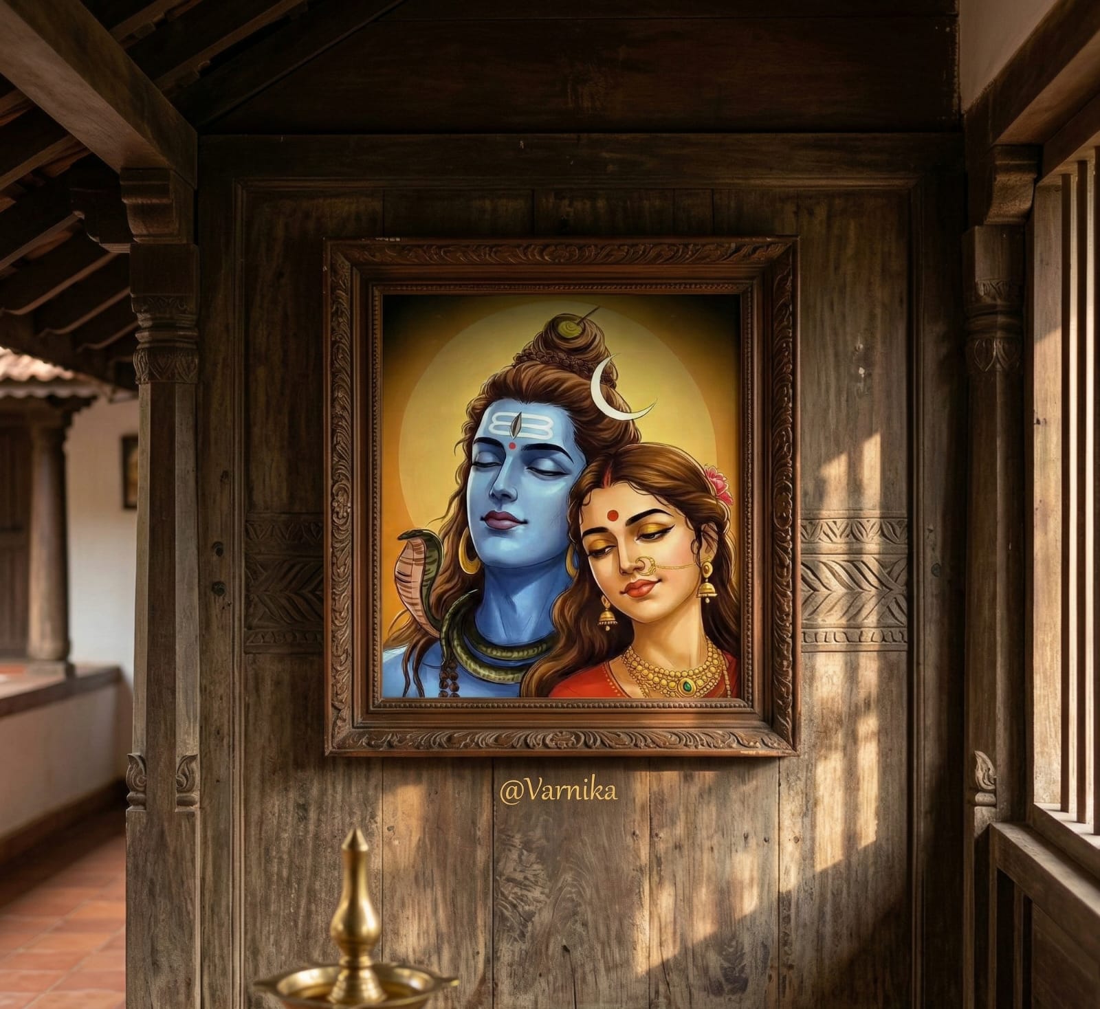 Divine Shiva Parvati Portrait – 100% Handmade Spiritual Wall Painting