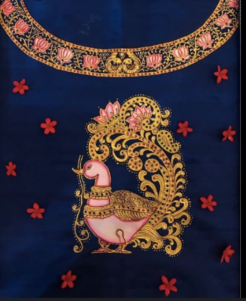 Lotus Swan Heritage Blouse Painting