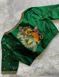 Emerald Peacock Traditional Blouse Painting