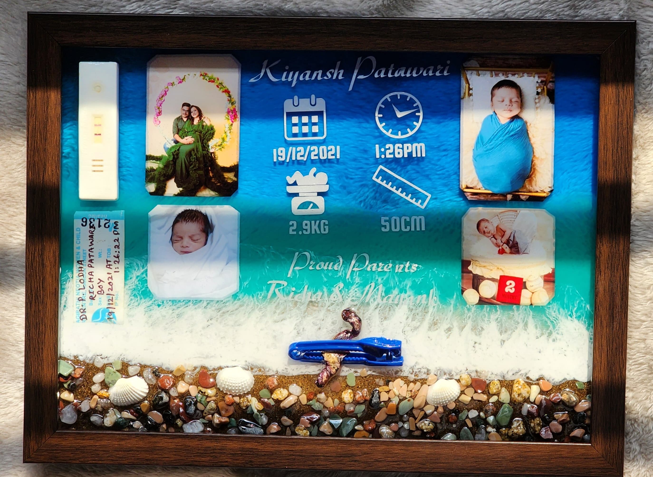 Personalized Baby Memory Resin Art Frame | Ocean-Themed Birth Keepsake