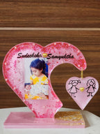 Handmade Personalized Resin Heart Photo Frame – Custom Name Memory Stand