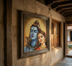 Divine Shiva Parvati Portrait – 100% Handmade Spiritual Wall Painting
