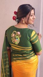 Emerald Peacock – Handcrafted Thanjavur Blouse Painting
