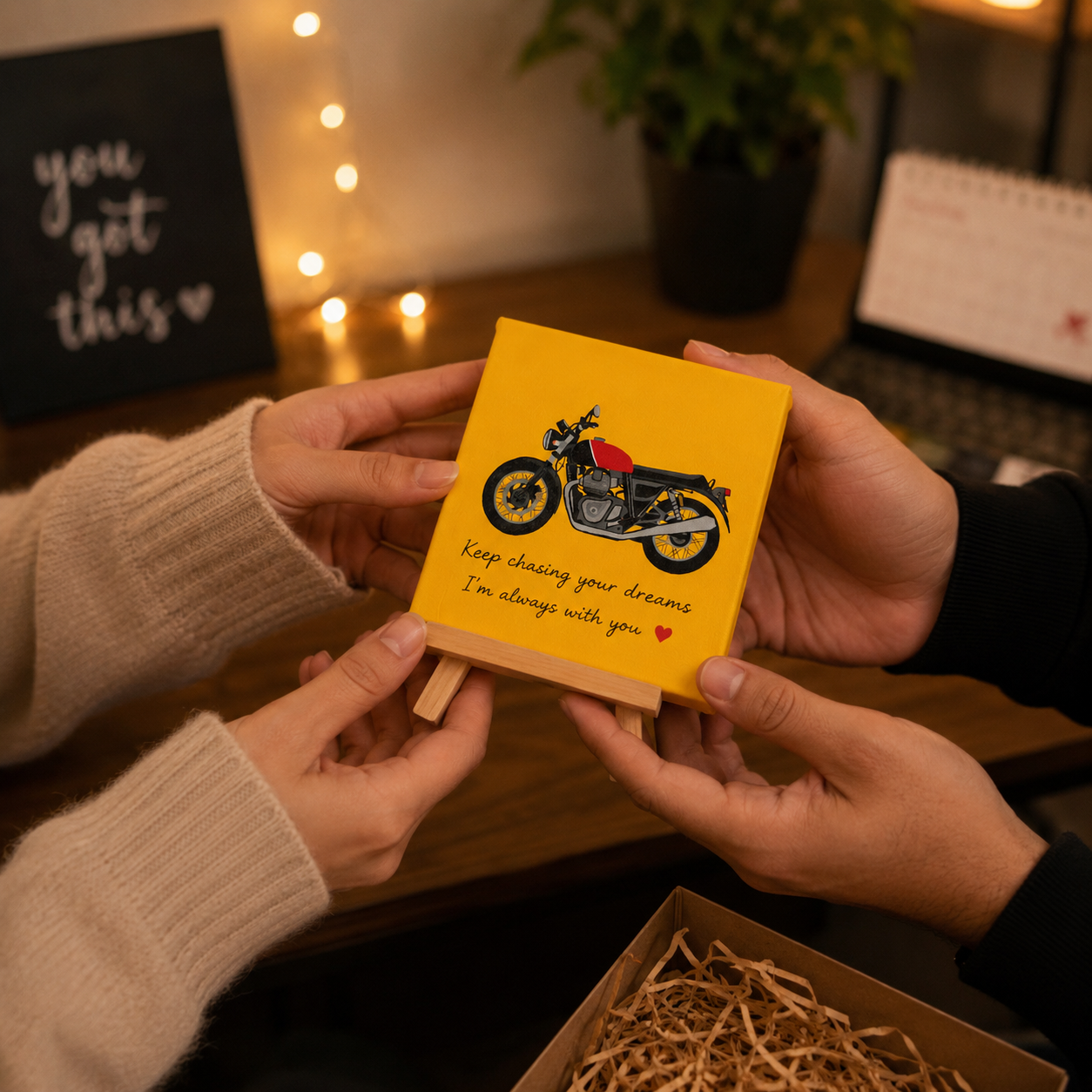 Custom Hand-Painted Motorcycle Canvas Art | Mini Canvas Display