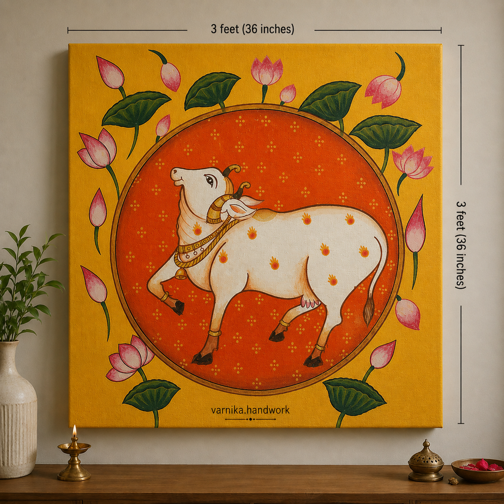 Kamadhenu Cow – Traditional Handmade Canvas Painting