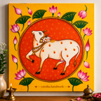 Kamadhenu Cow – Traditional Handmade Canvas Painting