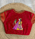 Handmade Thanjavur Art Blouse – Royal Lady with Parrot on Magenta Silk