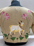 Hand-Painted Thanjavur Sacred Cow & Lotus Beige Blouse