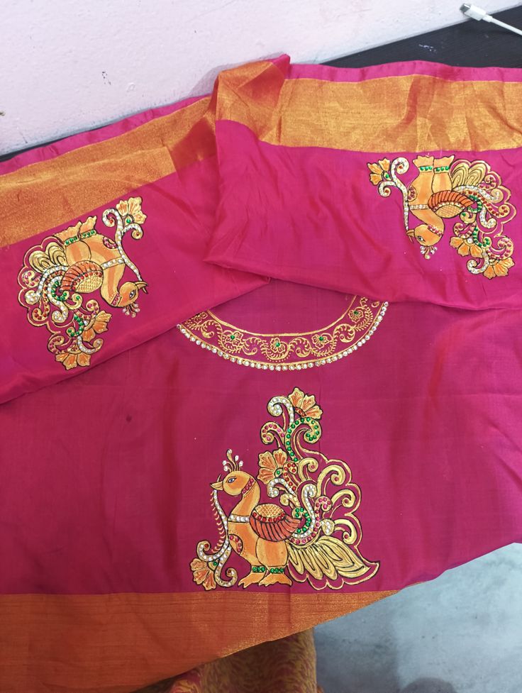 Hand-Painted Thanjavur Peacock Pink Blouse