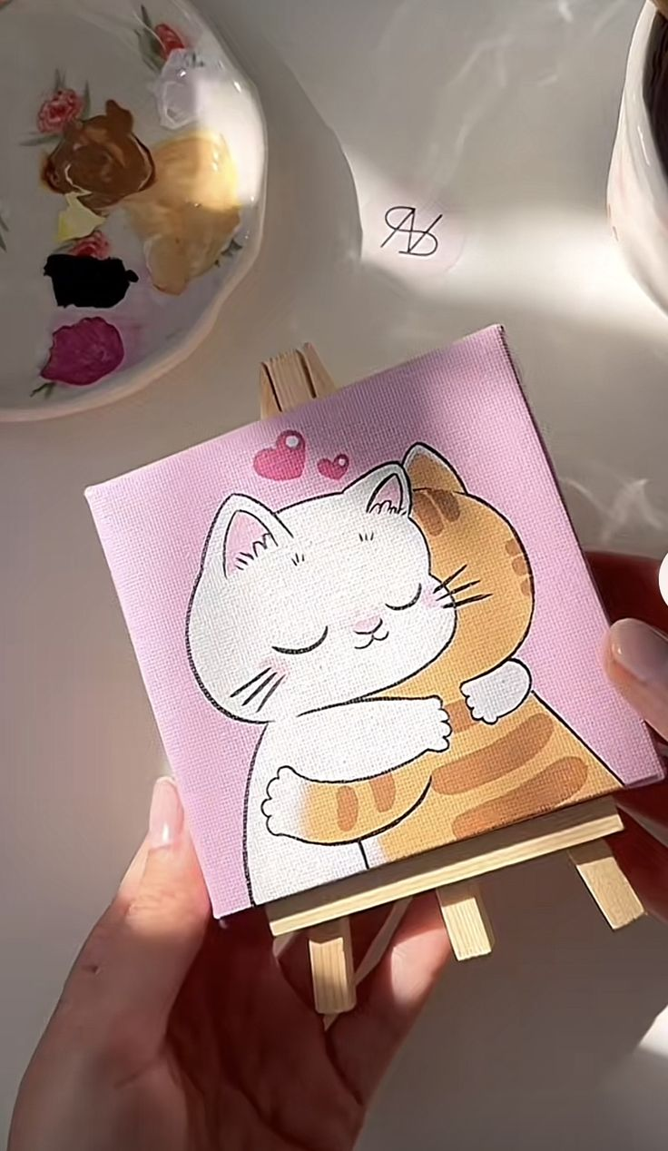 Cute Cat Hug Doodle Canvas