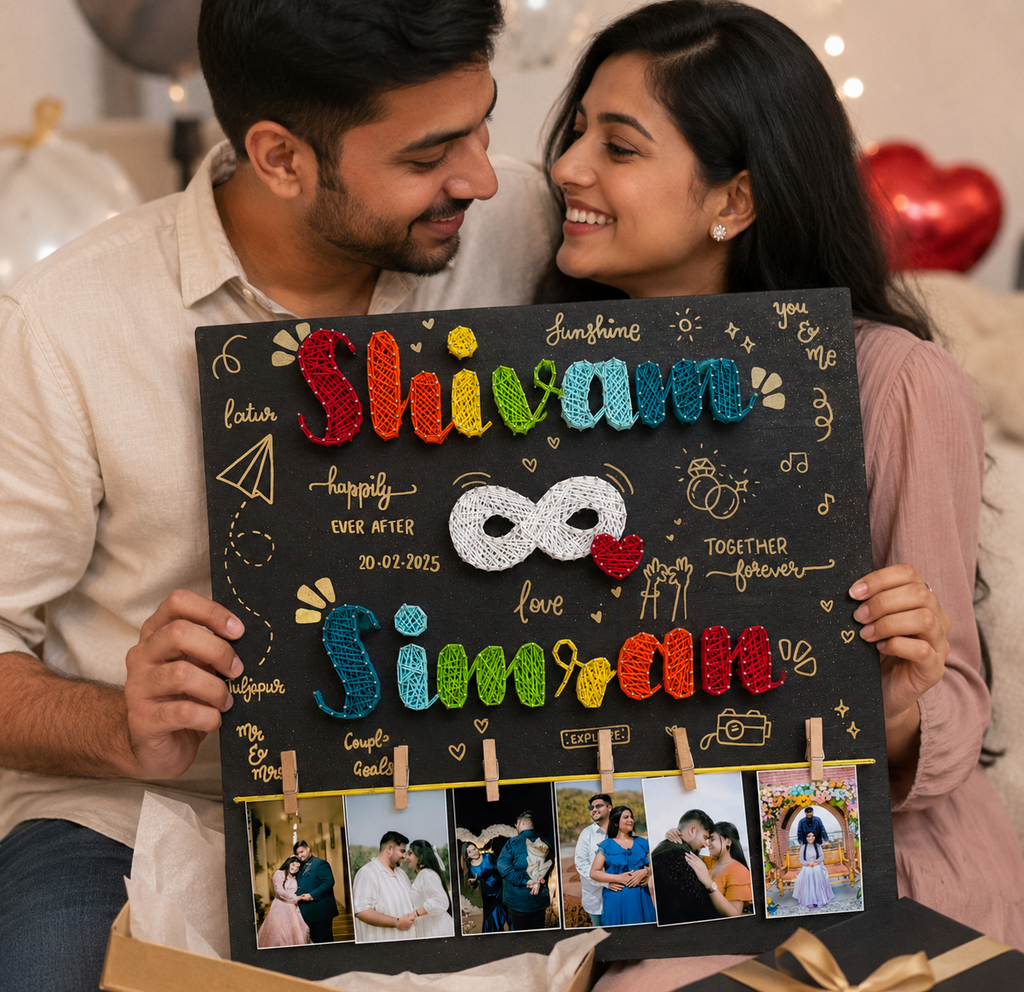 Personalized String Art Photo Memory Board – Couple Edition