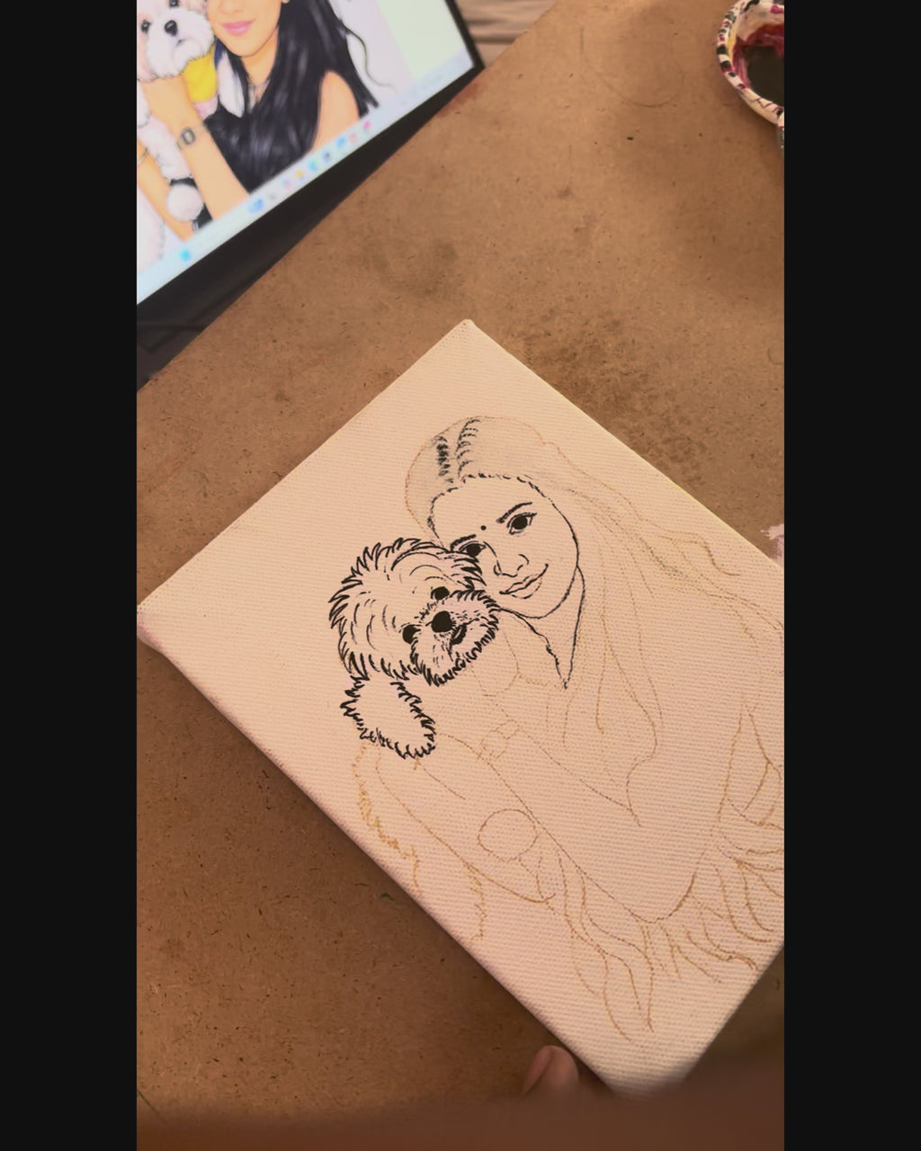Custom Handmade Girl & Pet Portrait Canvas Painting