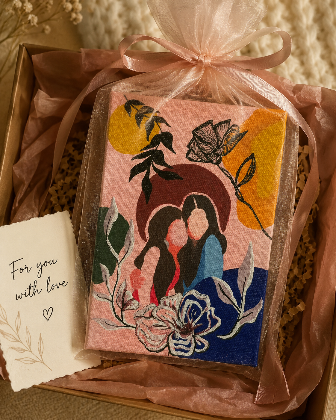 Forever Us – Handpainted Mini Canvas with Wooden Stand